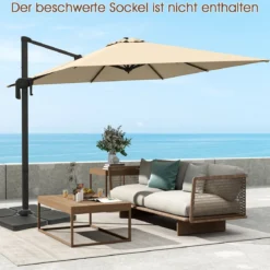 Sonnenschirm 300 x 300 cm Ampelschirm mit Kurbel Gartenschirm neigbar 360° drehbar großer Terrassenschirm Beige