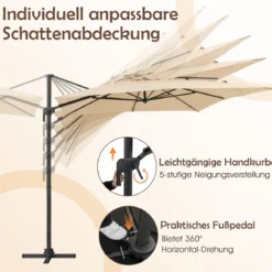 Sonnenschirm 300 x 300 cm Ampelschirm mit Kurbel Gartenschirm neigbar 360° drehbar großer Terrassenschirm Beige