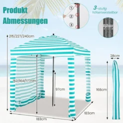 Sonnenschutz mit Abnehmbarer Seitenwand und 8 Sandsäcken tragbares Strandzelt mit Tragetasche 183 x 183 cm