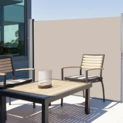 Sonnen- und Windschutz aus Aluminium Ausziehbar faltbar Sichtschutz 300 x 180 cm Beige
