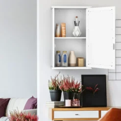 Spiegel Badezimmerschrank Wandschrank Aufbewahrungsschrank mit Einzelner 34 x 15 x 53 cm Weiß
