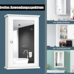 Spiegel Badezimmerschrank Wandschrank Aufbewahrungsschrank mit Einzelner 34 x 15 x 53 cm Weiß