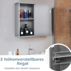 Spiegel Badezimmerschrank Wandschrank Aufbewahrungsschrank mit Einzelner 34 x 15 x 53 cm Grau