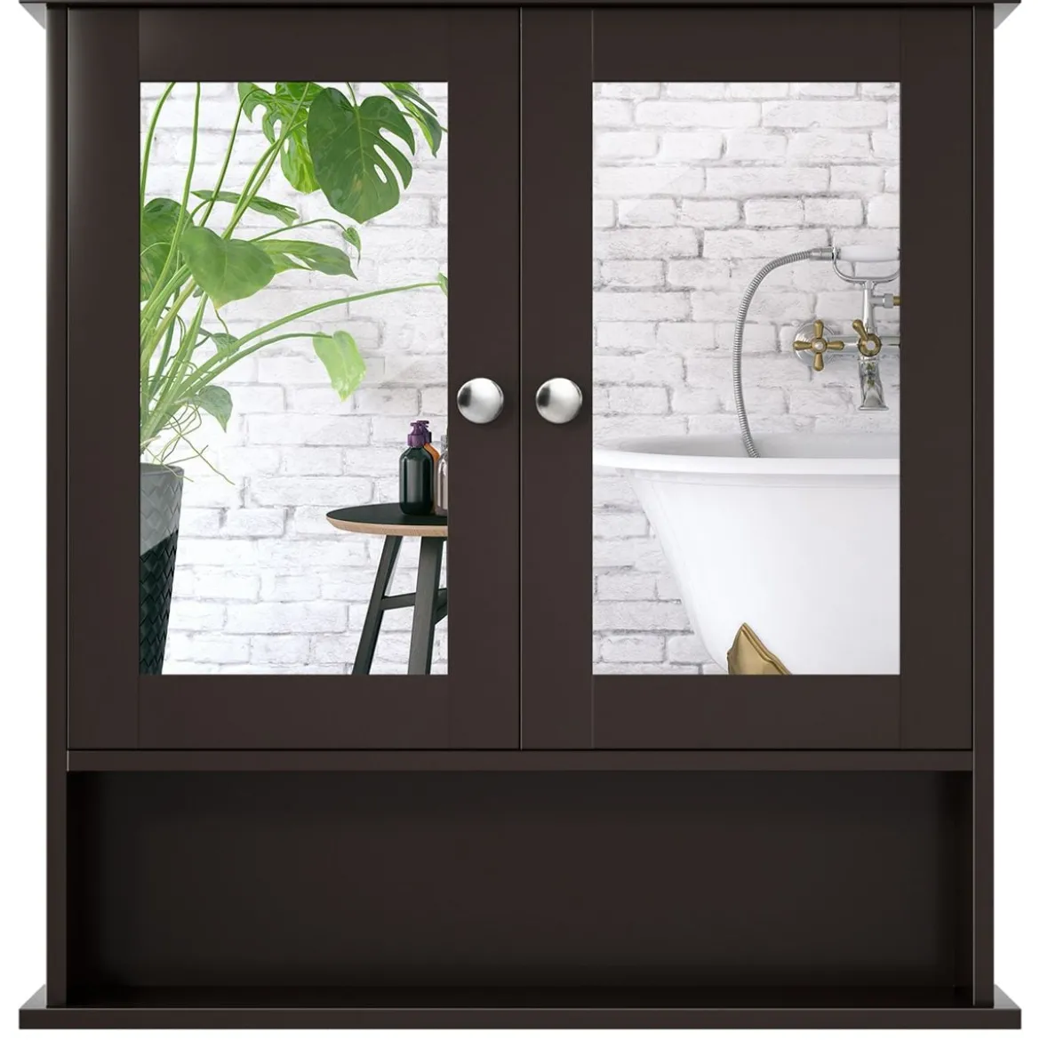 Spiegelschrank Badezimmer Badschrank mit Spiegel Badezimmerschrank mit höhenverstellbarer Ablage Badezimmerspiegel Braun