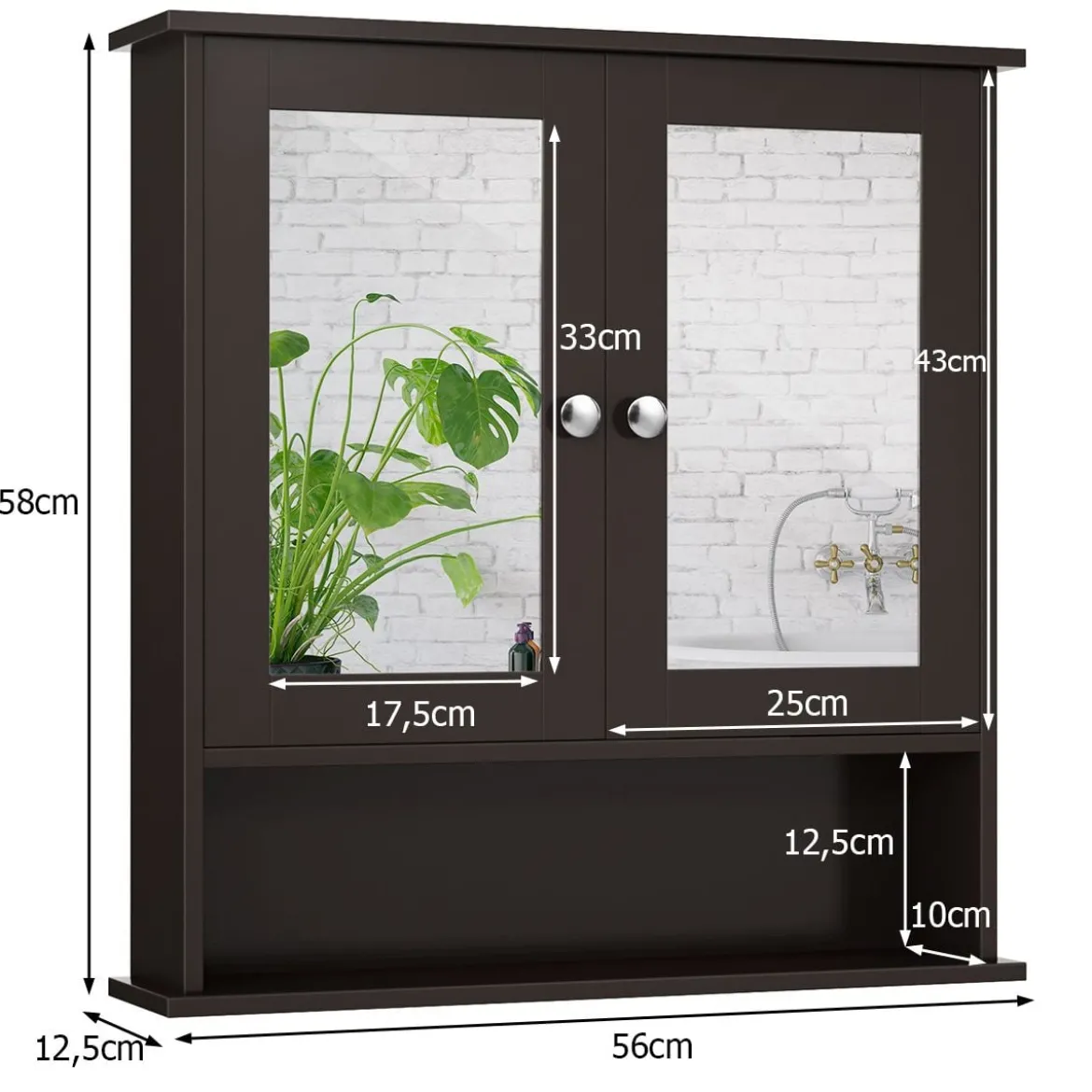 Spiegelschrank Badezimmer Badschrank mit Spiegel Badezimmerschrank mit höhenverstellbarer Ablage Badezimmerspiegel Braun