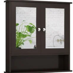 Spiegelschrank Badezimmer Badschrank mit Spiegel Badezimmerschrank mit höhenverstellbarer Ablage Badezimmerspiegel Braun