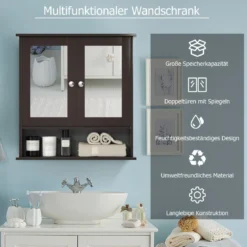 Spiegelschrank Badezimmer Badschrank mit Spiegel Badezimmerschrank mit höhenverstellbarer Ablage Badezimmerspiegel Braun