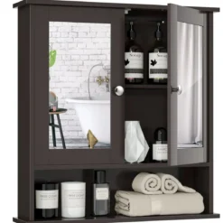 Spiegelschrank Badezimmer Badschrank mit Spiegel Badezimmerschrank mit höhenverstellbarer Ablage Badezimmerspiegel Braun