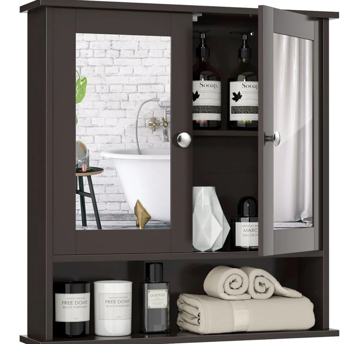Spiegelschrank Badezimmer Badschrank mit Spiegel Badezimmerschrank mit höhenverstellbarer Ablage Badezimmerspiegel Braun
