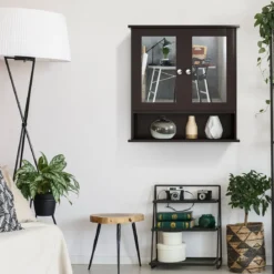 Spiegelschrank Badezimmer Badschrank mit Spiegel Badezimmerschrank mit höhenverstellbarer Ablage Badezimmerspiegel Braun