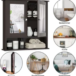 Spiegelschrank Badezimmer Badschrank mit Spiegel Badezimmerschrank mit höhenverstellbarer Ablage Badezimmerspiegel Braun