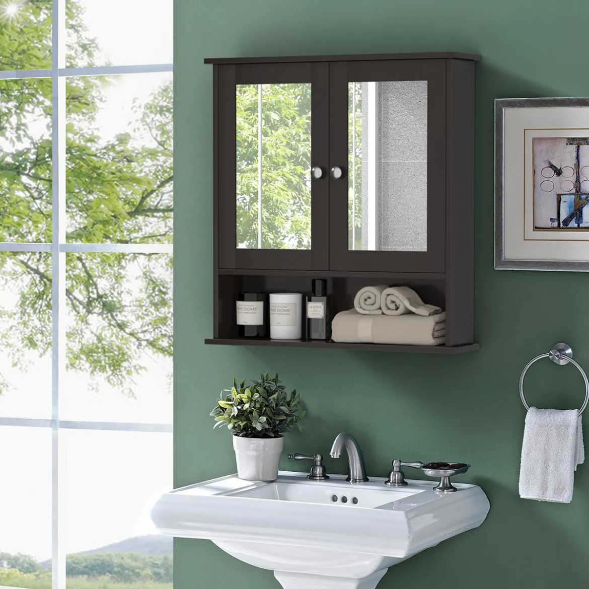 Spiegelschrank Badezimmer Badschrank mit Spiegel Badezimmerschrank mit höhenverstellbarer Ablage Badezimmerspiegel Braun