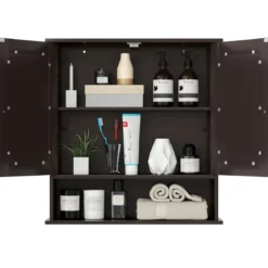Spiegelschrank Badezimmer Badschrank mit Spiegel Badezimmerschrank mit höhenverstellbarer Ablage Badezimmerspiegel Braun