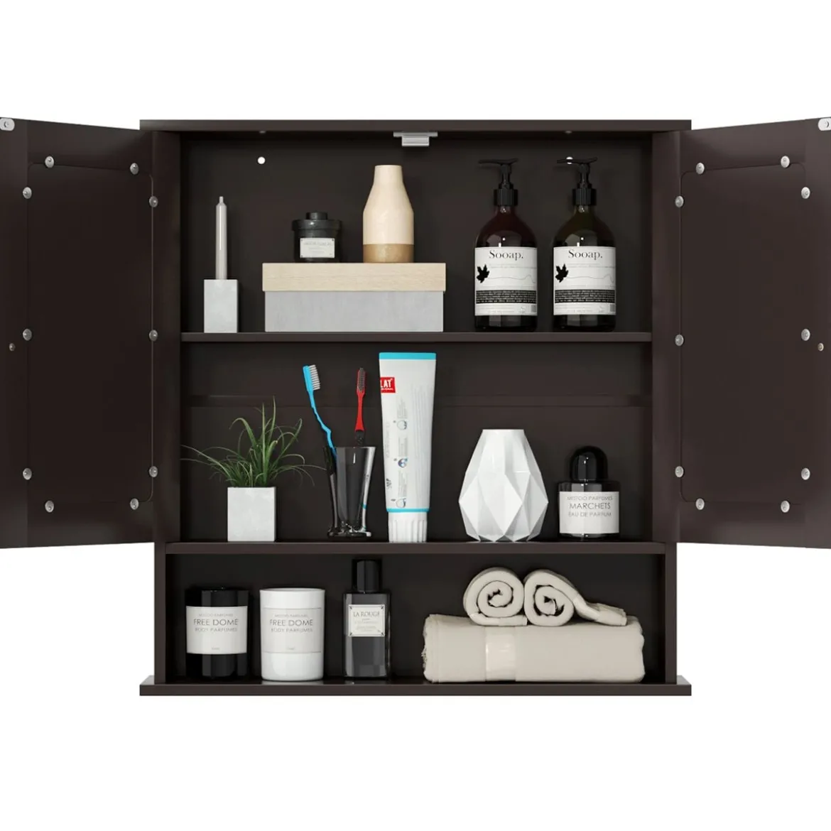 Spiegelschrank Badezimmer Badschrank mit Spiegel Badezimmerschrank mit höhenverstellbarer Ablage Badezimmerspiegel Braun