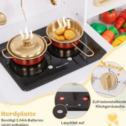 Spielküche aus Holz mit Spüle & Wasserhahn Spielzeugküche mit Zubehör für KinderWeiß