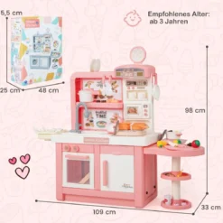 Spielküche Kinder mit 49 Zubehör Kinderküche mit Licht & Sound Kinderspielküche Rosa