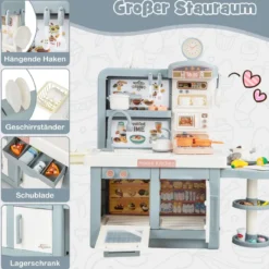Spielküche Kinder mit 49 Zubehör Kinderküche mit Licht & Sound Kinderspielküche Grau