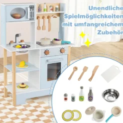 Spielküche mit Tafel & Mikrowelle & Herd & Abtropfgestell & Wasserhahn & Spüle Kinderküche Blau