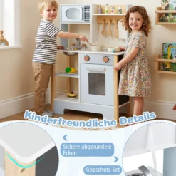 Spielküche mit Tafel & Mikrowelle & Herd & Abtropfgestell & Wasserhahn & Spüle Kinderküche Blau