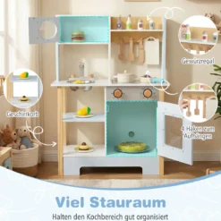 Spielküche mit Tafel & Mikrowelle & Herd & Abtropfgestell & Wasserhahn & Spüle Kinderküche Blau