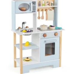 Spielküche mit Tafel & Mikrowelle & Herd & Abtropfgestell & Wasserhahn & Spüle Kinderküche Blau
