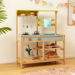 Spielküchenset aus Holz Matschküche für Kinder 75 x 35 x 92 cm Natur