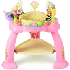Spieltisch Baby Jumperoo mit 360° Drehbarem Sitz und 3 Verstellbaren Höhen 75 x 67 x 76 cm Rosa