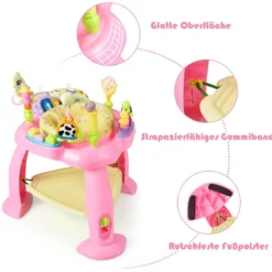 Spieltisch Baby Jumperoo mit 360° Drehbarem Sitz und 3 Verstellbaren Höhen 75 x 67 x 76 cm Rosa