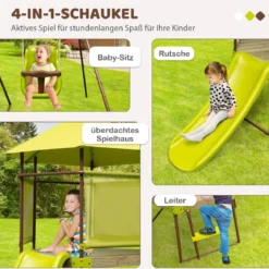 Spielturm Klettergerüst mit Schaukel Rutsche und Leiter Outdoor Kinder Kletterturm 225 x 203 x 168 cm Grün