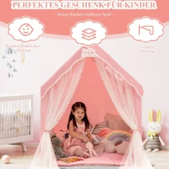 Spielzelt Großes Kinderzelt Indoor-Spielzelt mit Matte Türvorhang 121 x 105 x 137 cm Rosa