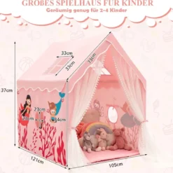 Spielzelt Großes Kinderzelt Indoor-Spielzelt mit Matte Türvorhang 121 x 105 x 137 cm Rosa