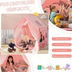 Spielzelt Großes Kinderzelt Indoor-Spielzelt mit Matte Türvorhang 121 x 105 x 137 cm Rosa