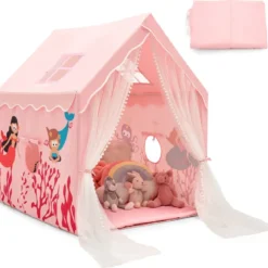 Spielzelt Großes Kinderzelt Indoor-Spielzelt mit Matte Türvorhang 121 x 105 x 137 cm Rosa