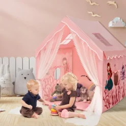 Spielzelt Großes Kinderzelt Indoor-Spielzelt mit Matte Türvorhang 121 x 105 x 137 cm Rosa