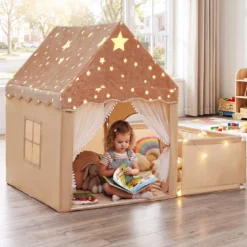 Spielzelt 2 in 1 Kinderzelt im Dunkel Leuchtend mit Laufstall Spielhaus mit Matte & Fenster