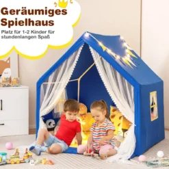 Spielzelt Spielhaus für Kinder mit Waschbarer Baumwollmatte 122 x 105 x 125 cm Blau