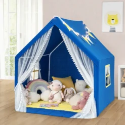 Spielzelt Spielhaus für Kinder mit Waschbarer Baumwollmatte 122 x 105 x 125 cm Blau