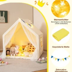 Spielzelt Spielhaus für Kinder mit Waschbarer Baumwollmatte 122 x 105 x 125 cm Beige