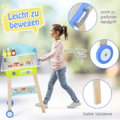 Spielzeug Grill Set aus Holz mit Schiebegriff & Räder & Zubehören Kinder Spielküche BBQ
