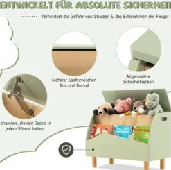 Spielzeugkiste Aufbewahrungstruhe aus Holz mit Regal für Kinderspielzeug Grün