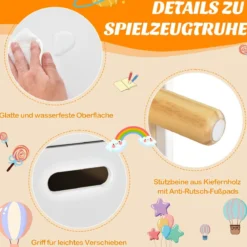 Spielzeugkiste aus Holz mit Regal Spielzeugtruhe mit Klappdeckel 60 x 30 x 44 cm Weiß