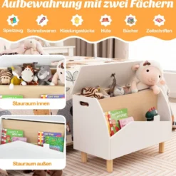 Spielzeugkiste aus Holz mit Regal Spielzeugtruhe mit Klappdeckel 60 x 30 x 44 cm Weiß
