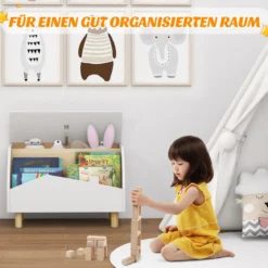 Spielzeugkiste aus Holz mit Regal Spielzeugtruhe mit Klappdeckel 60 x 30 x 44 cm Weiß