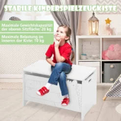 Spielzeugkiste mit Sicherheitsscharnier Holztruhe für Kinder Weiß