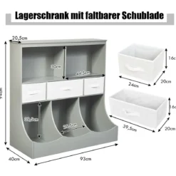 Spielzeugregal mit 5 Fächern & 3 Schubladen Kinderregal Spielzeug Organizer 93 x 40 x 94 cm Grau