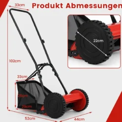 Spindelmäher handgeführter Rasenmäher mit 30 cm Schnittbreite 18,5 Liter Fangkorb Rot