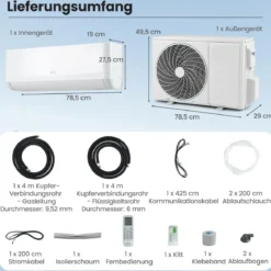 Split Klimaanlage 12000BTU Klimageräte mit Heizfunktion Kältemittel R32 Inkl. Montagematerial
