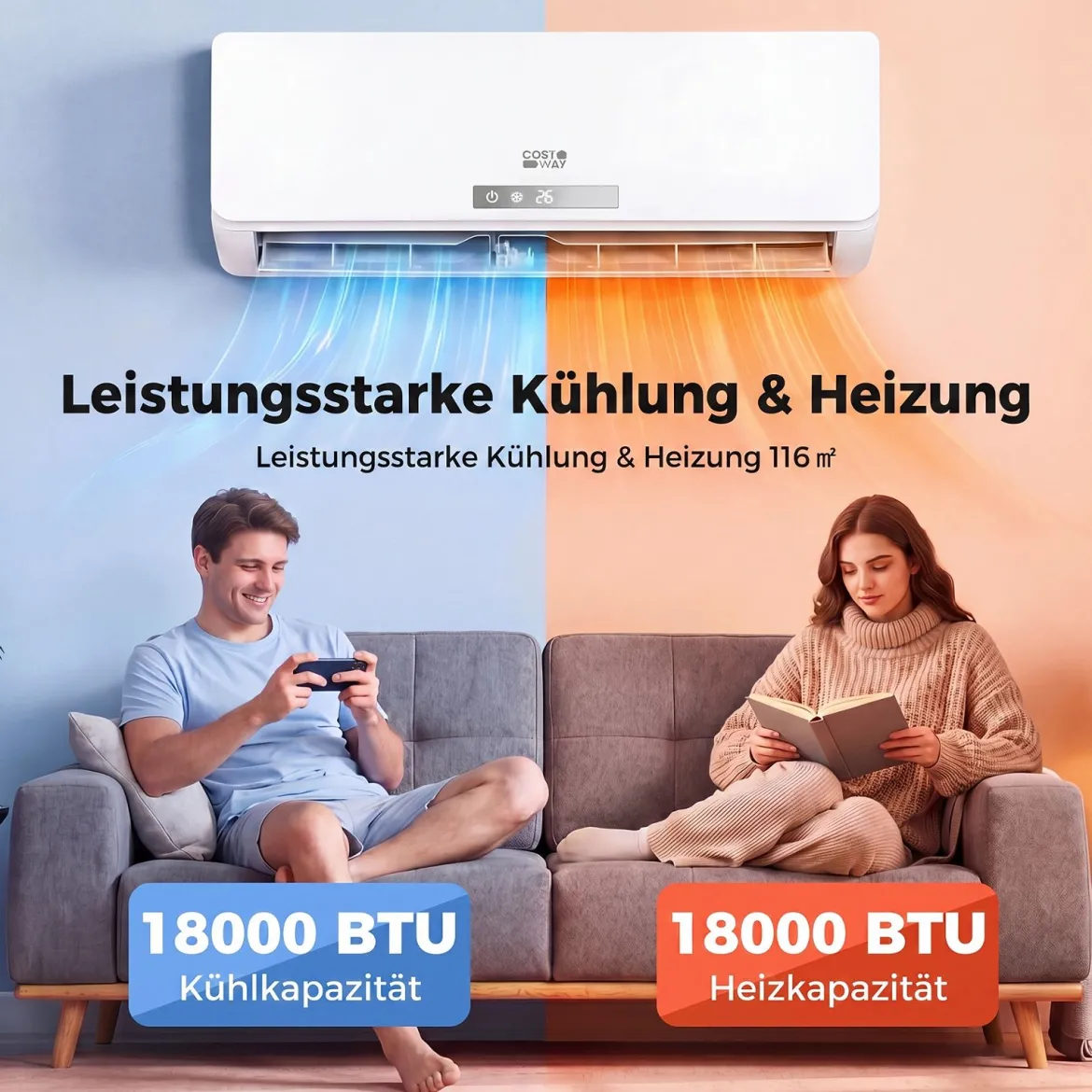 Split Klimaanlage 18000 BTU 3,4kW Inverter Klimagerät mit Heizfunktion Air Conditioner mit WiFi & App