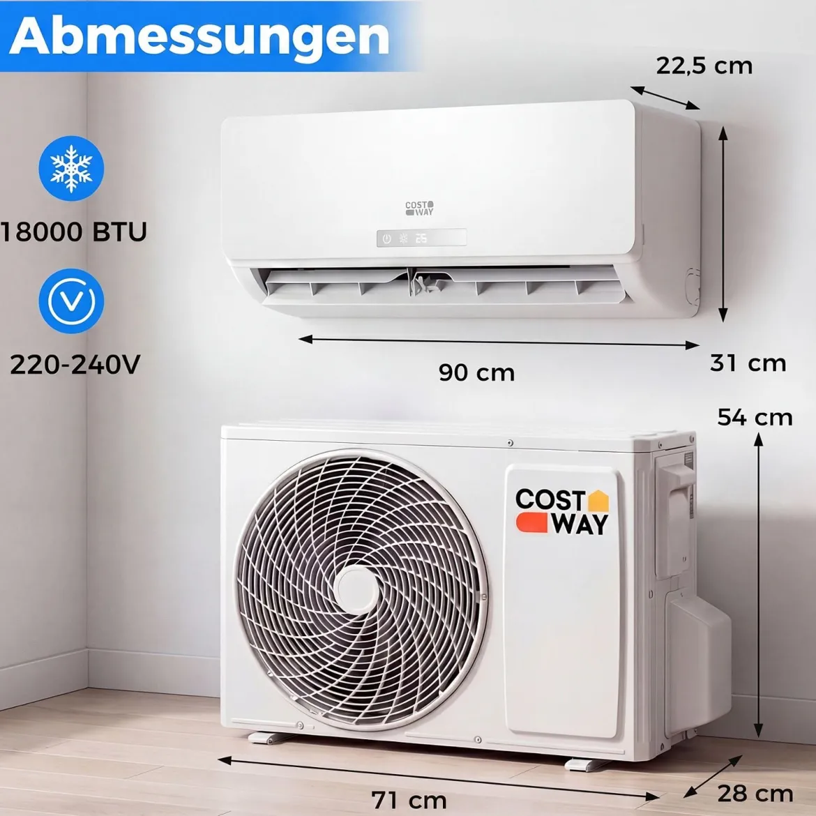 Split Klimaanlage 18000 BTU 3,4kW Inverter Klimagerät mit Heizfunktion Air Conditioner mit WiFi & App