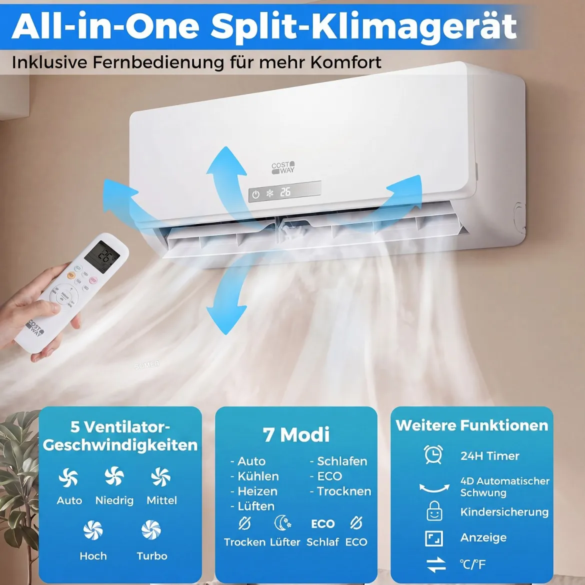 Split Klimaanlage 18000 BTU 3,4kW Inverter Klimagerät mit Heizfunktion Air Conditioner mit WiFi & App